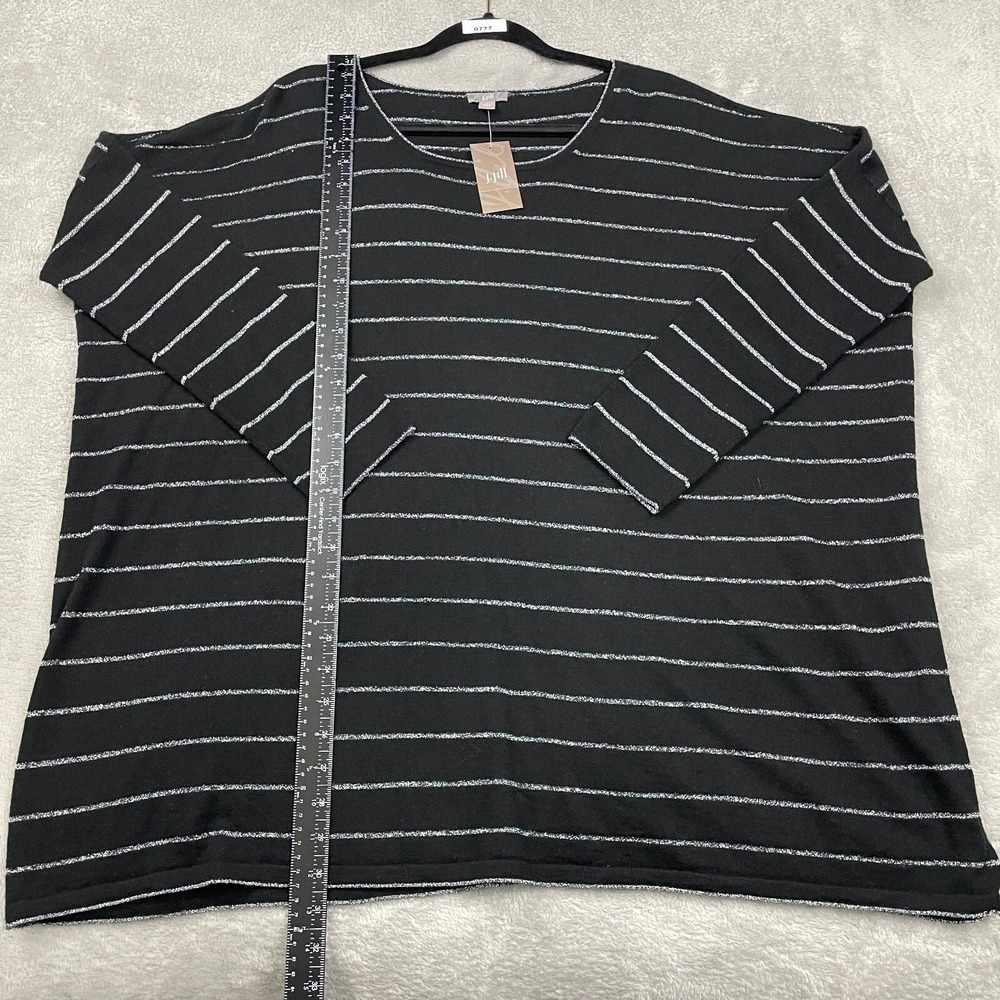 J. Jill Wool Blend Tunic Top Women L Black Silver Striped Angora 3/4 Sleeve Boxy - Picture 12 of 16
